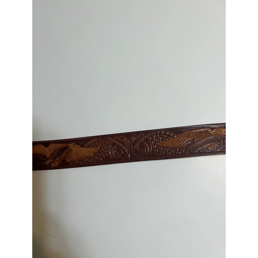 Mens Top Grain Leather Western Eagle Embossed Belt Brown Size 40 KM627 Mexico